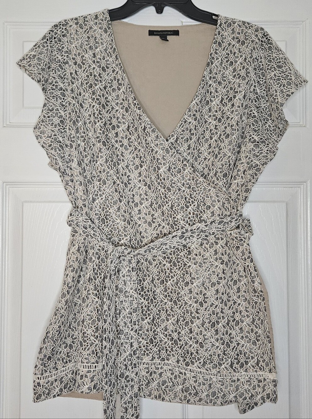 Banana Republic Cream and Black Lace Wrap Shirt